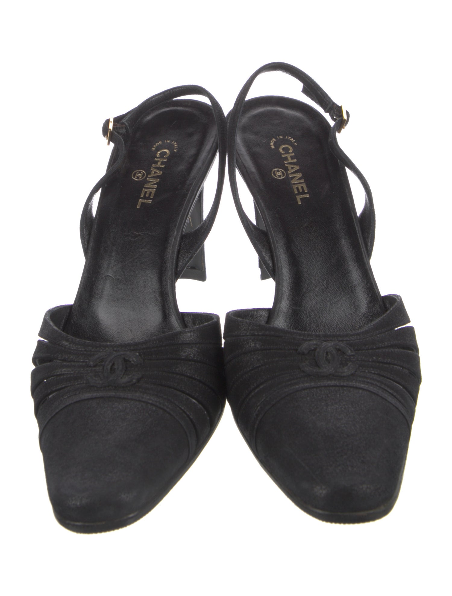 Chanel Interlocking CC Logo Nubuck Slingback Pumps