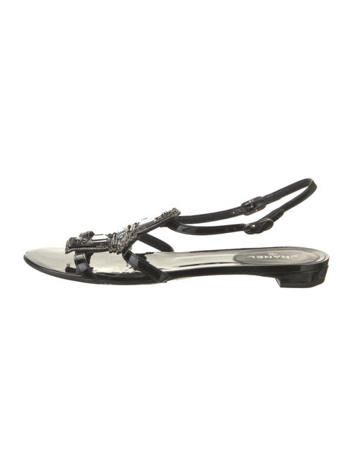 Chanel Interlocking CC Logo Patent Leather Slingback Sandals