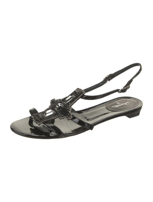 Chanel Interlocking CC Logo Patent Leather Slingback Sandals