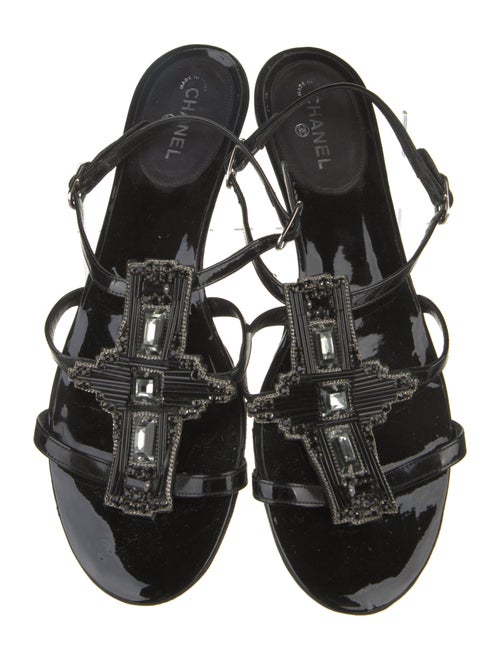 Chanel Interlocking CC Logo Patent Leather Slingback Sandals