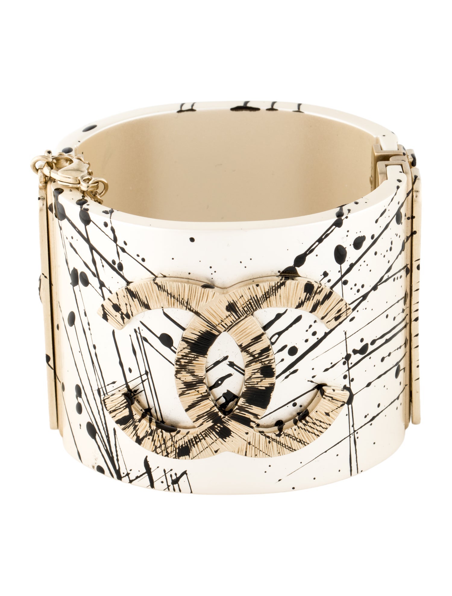 Chanel Resin & Enamel Splatter CC Hinged Cuff Bracelet