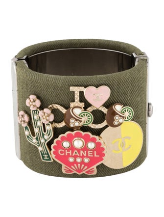 Chanel Faux Pearl, Fabric & Enamel Bangle Bracelet