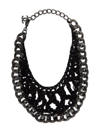 Chanel Tweed & Chain Link Bib Collar Necklace