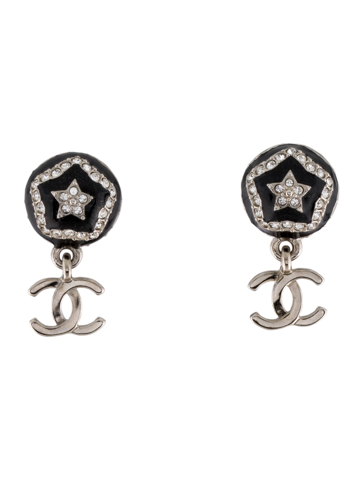 Chanel 2023 Strass & Resin CC Star Drop Earrings