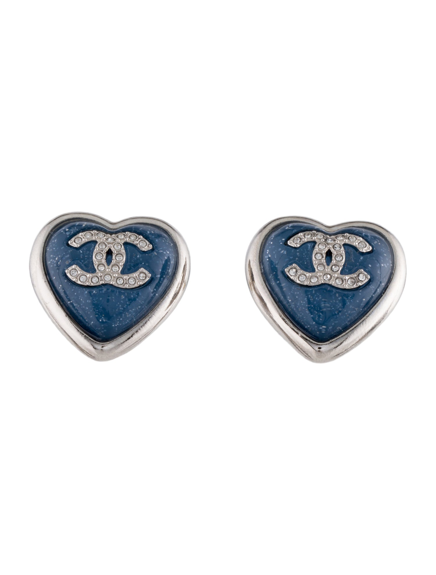 Chanel 2025 Strass & Resin CC Heart Stud Earrings