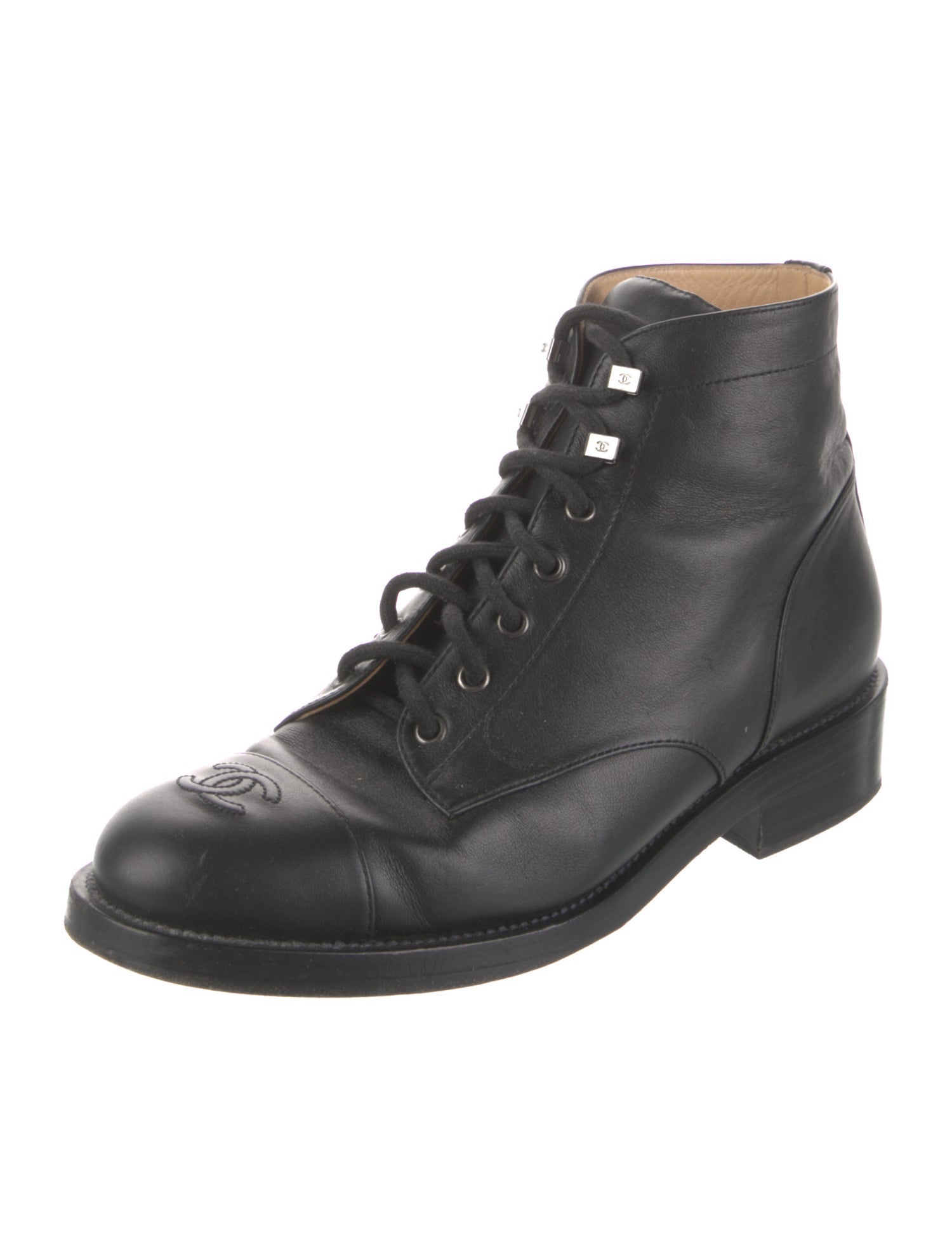 Chanel Interlocking CC Logo Leather Combat Boots