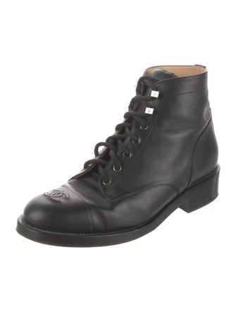 Chanel Interlocking CC Logo Leather Combat Boots