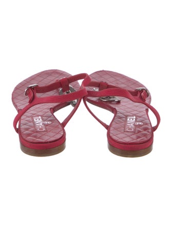 Chanel Interlocking CC Logo Leather T-Strap Sandals