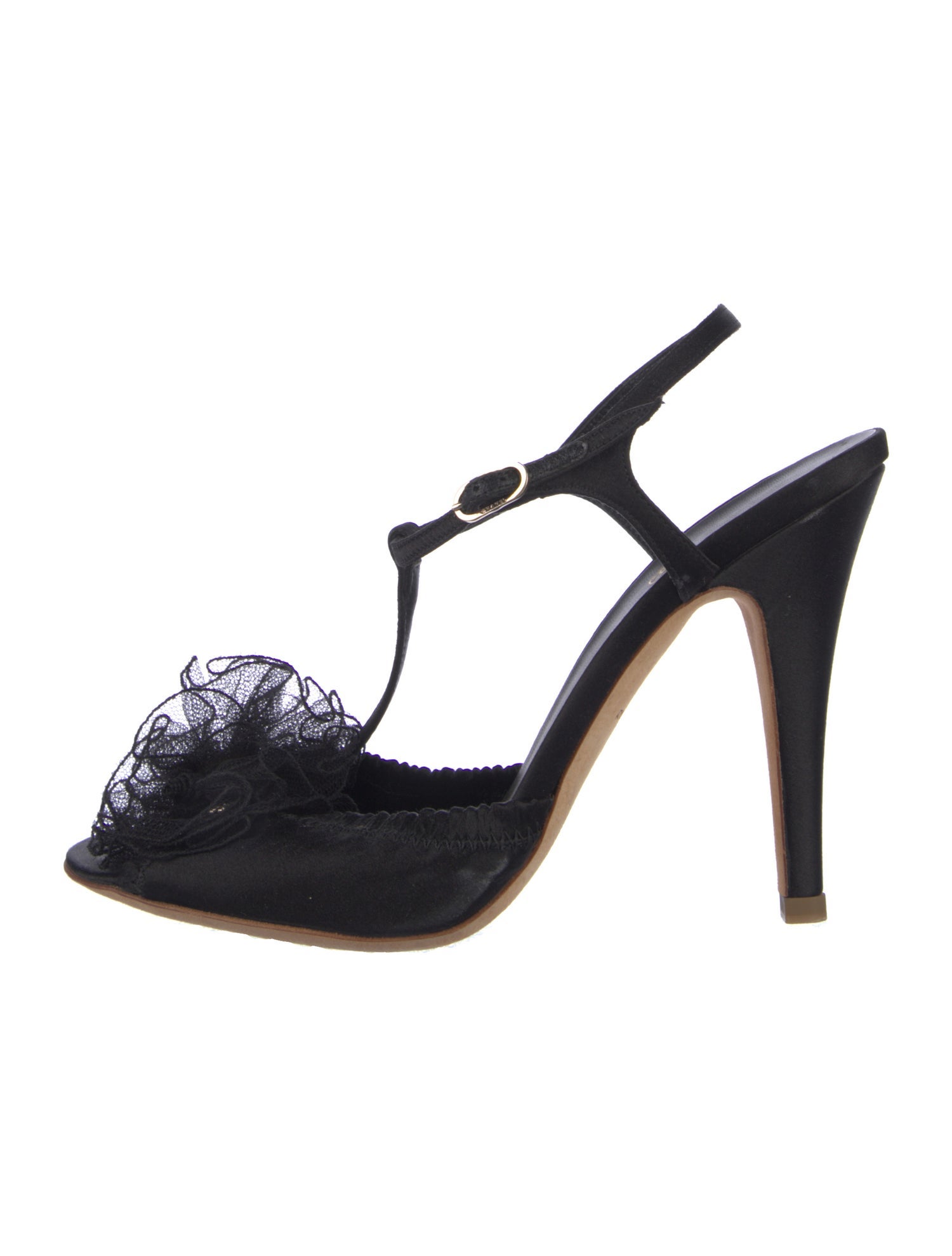 Chanel Interlocking CC Logo Satin T-Strap Pumps