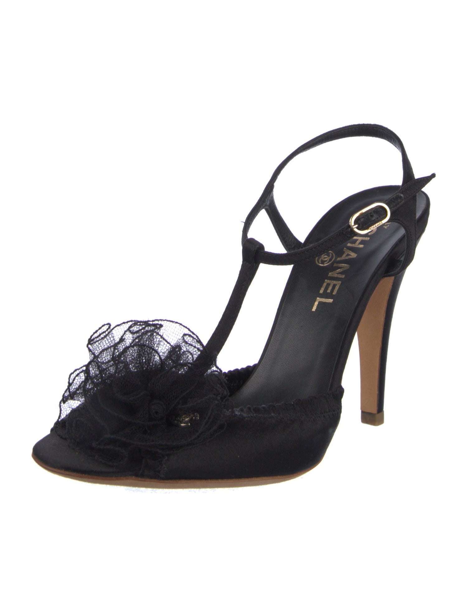 Chanel Interlocking CC Logo Satin T-Strap Pumps