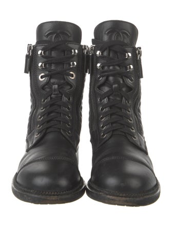 Chanel Interlocking CC Logo Leather Combat Boots