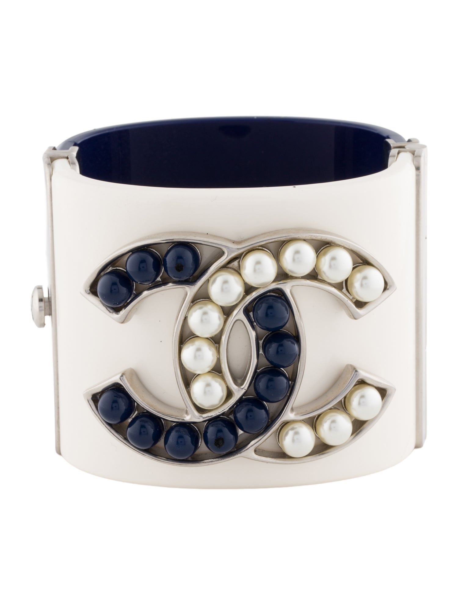 Chanel Faux Pearl & Resin CC Cuff Bracelet