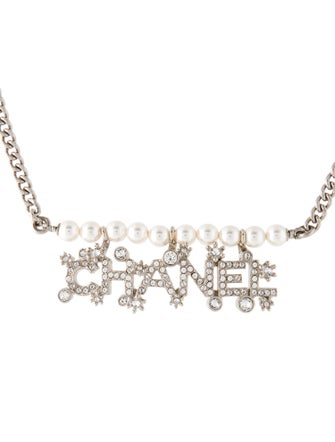 Chanel 2023 Faux Pearl & Strass 'Chanel' Choker Necklace