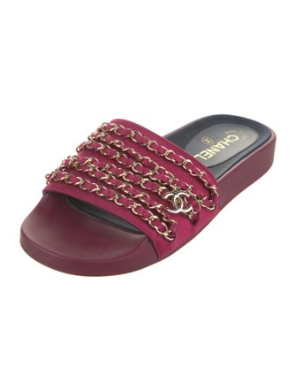 Chanel Interlocking CC Logo Satin Slides