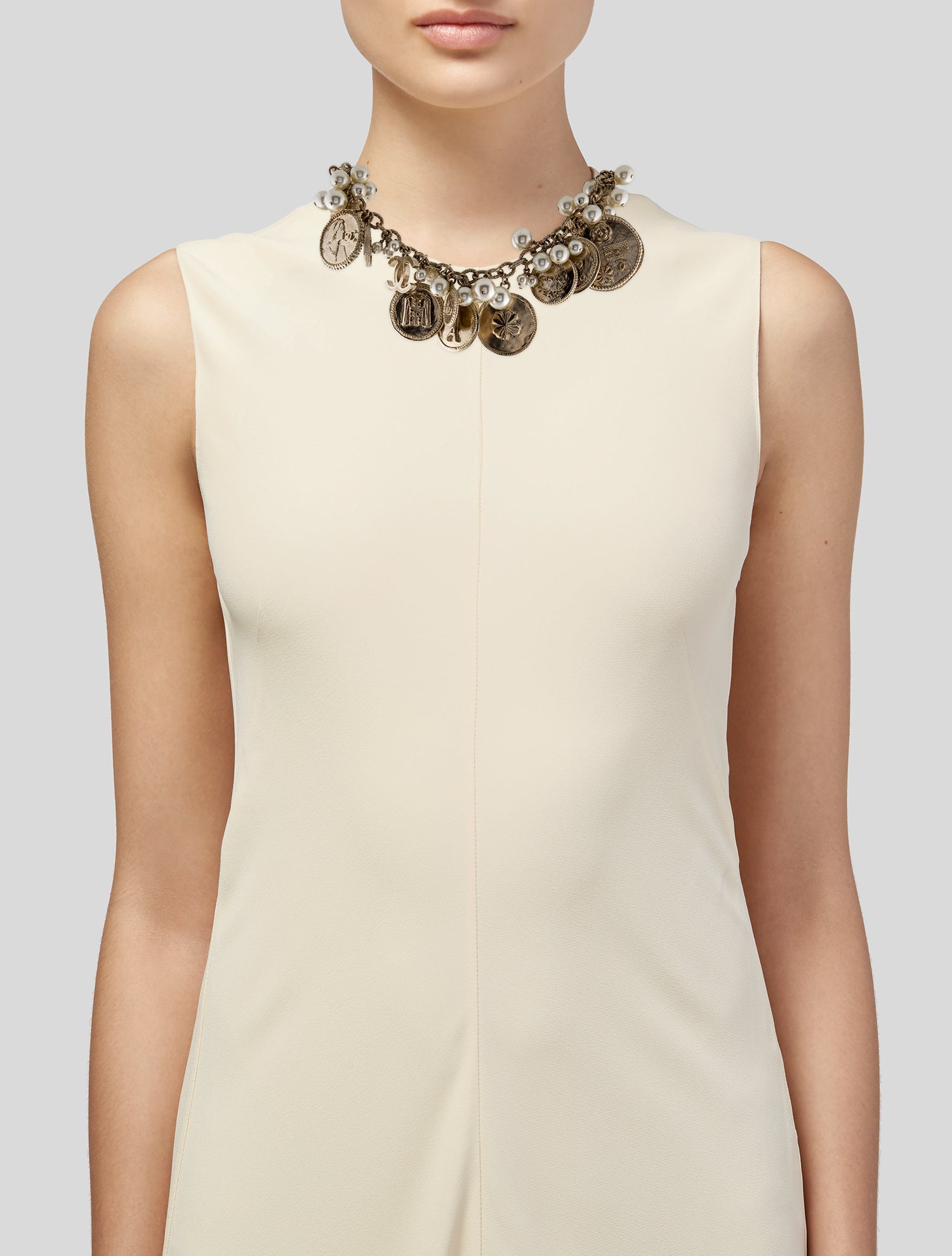 Chanel Faux Pearl 100th Anniversary Medallion Coin Necklace