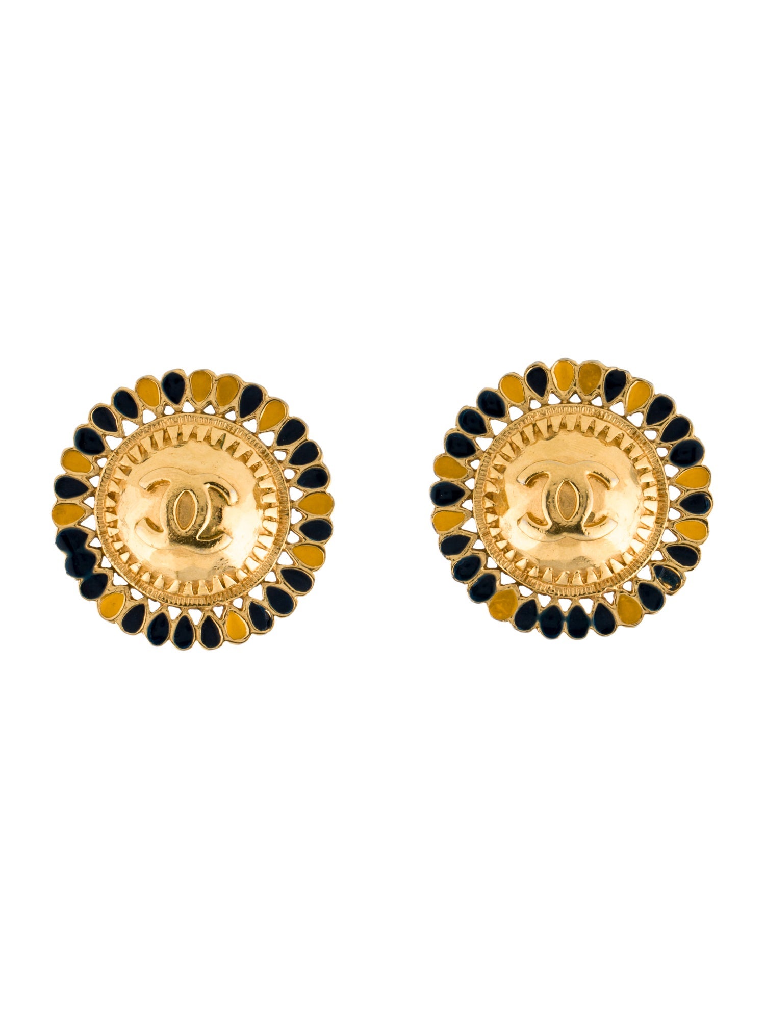 Chanel Vintage Enamel CC Flower Clip-On Earrings