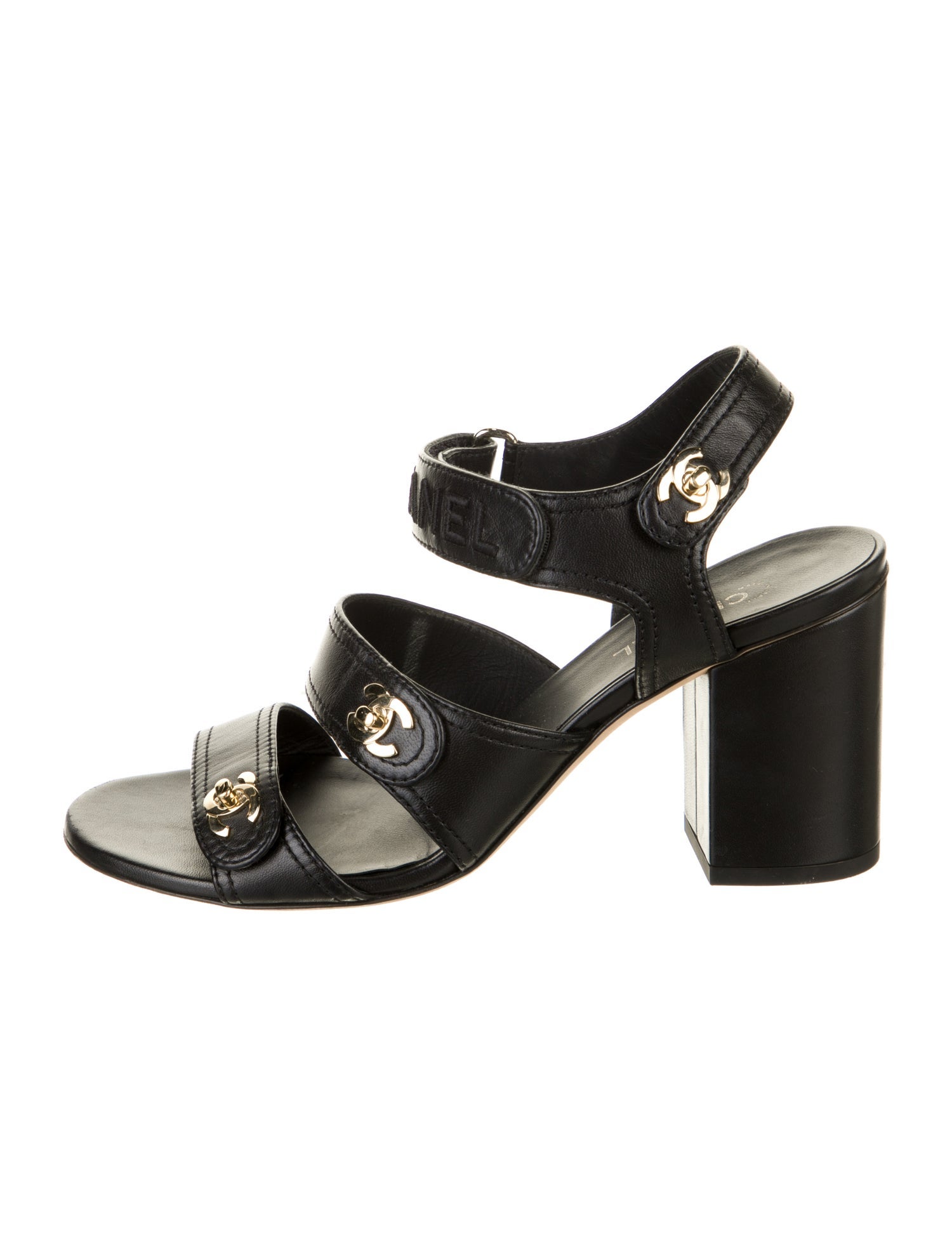 Chanel Interlocking CC Logo Leather Slingback Sandals