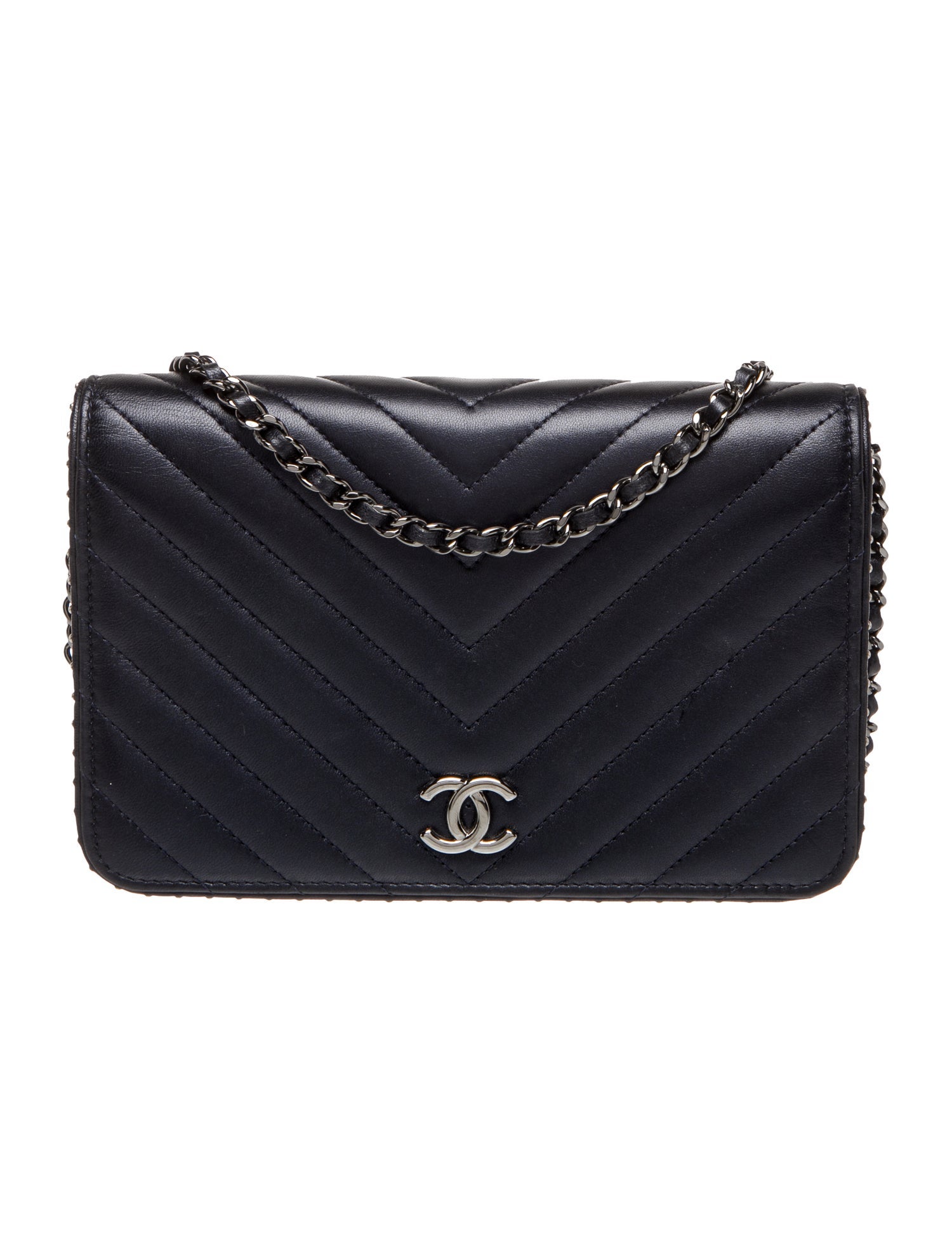 Chanel Chevron Studded Wallet On Chain