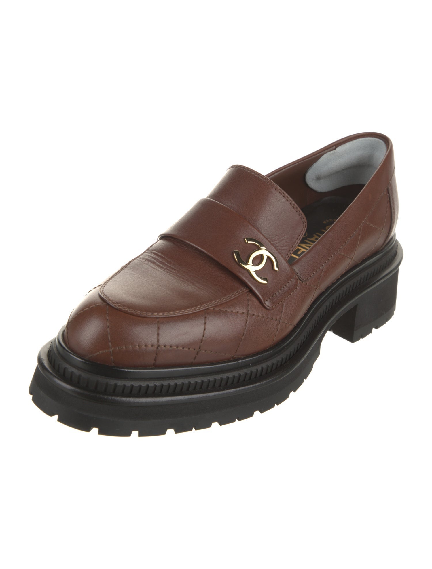 Chanel Interlocking CC Logo Leather Loafers
