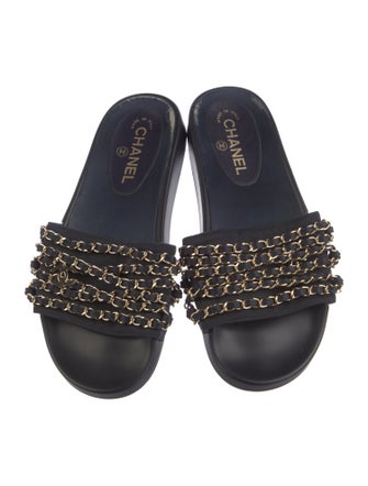 Chanel Interlocking CC Logo Satin Slides