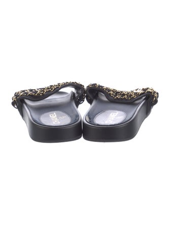 Chanel Interlocking CC Logo Satin Slides