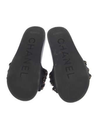 Chanel Interlocking CC Logo Satin Slides