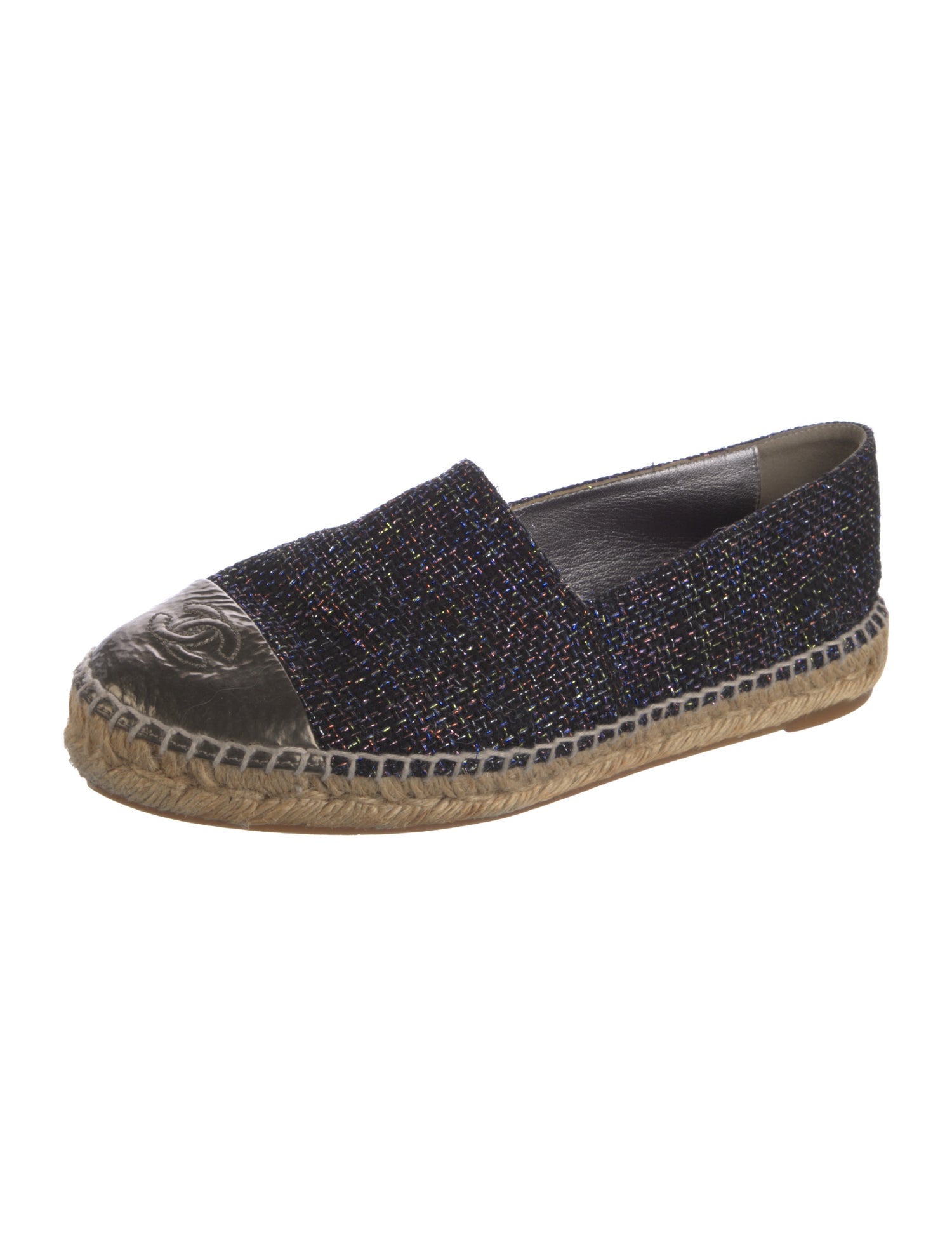 Chanel Interlocking CC Logo Tweed Espadrilles