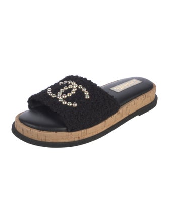Chanel Interlocking CC Logo Beaded Accents Slides