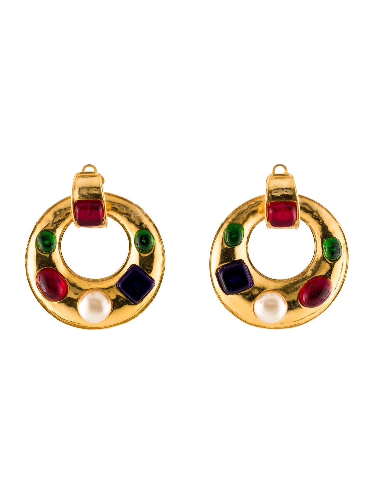 Chanel Vintage Faux Pearl & Gripoix Doorknocker Clip-On Earrings