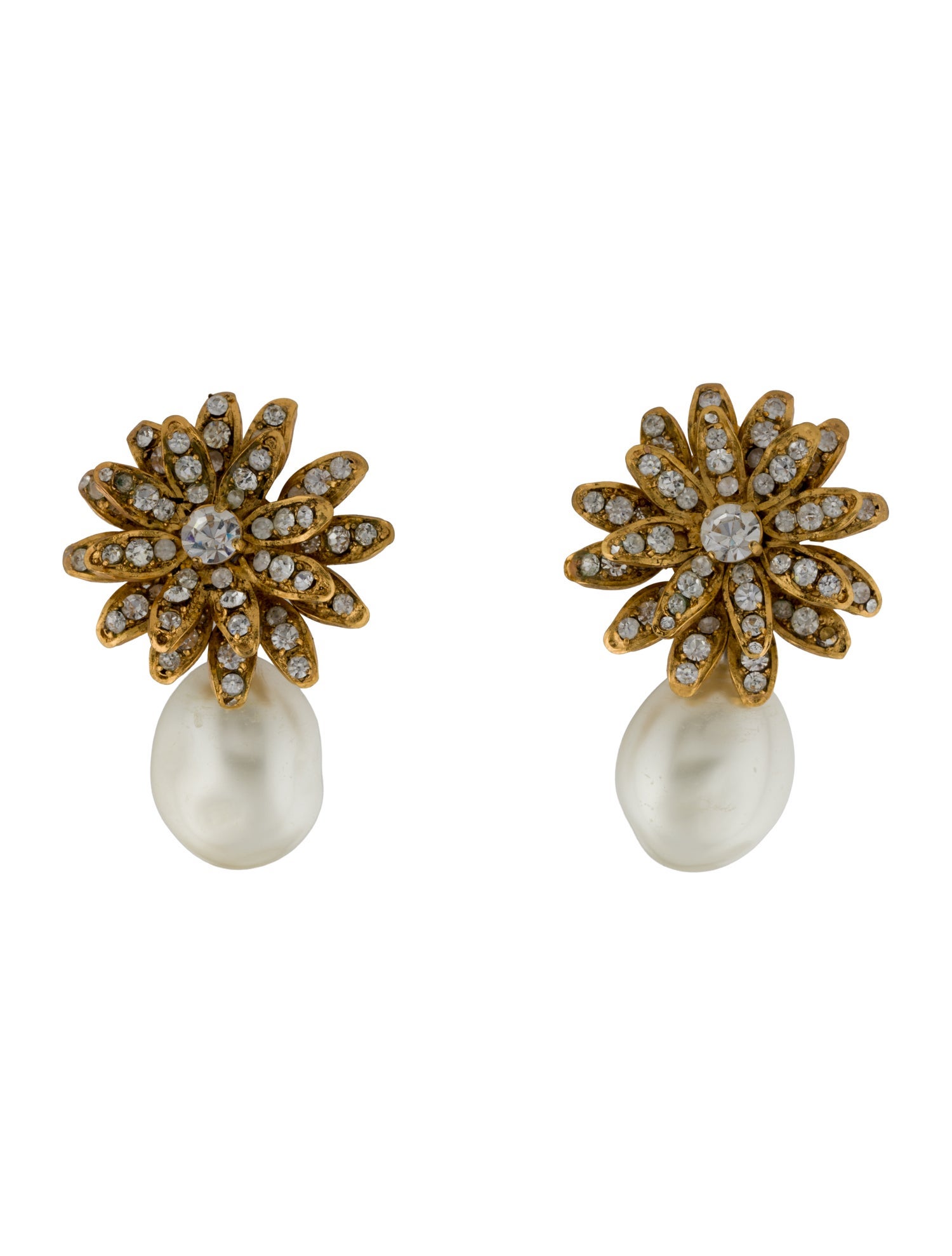 Chanel Vintage Faux Pearl & Strass Starburst Clip-On Earrings