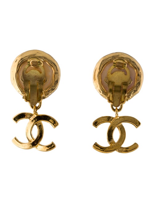 Chanel Faux Pearl CC Drop Clip-On Earrings