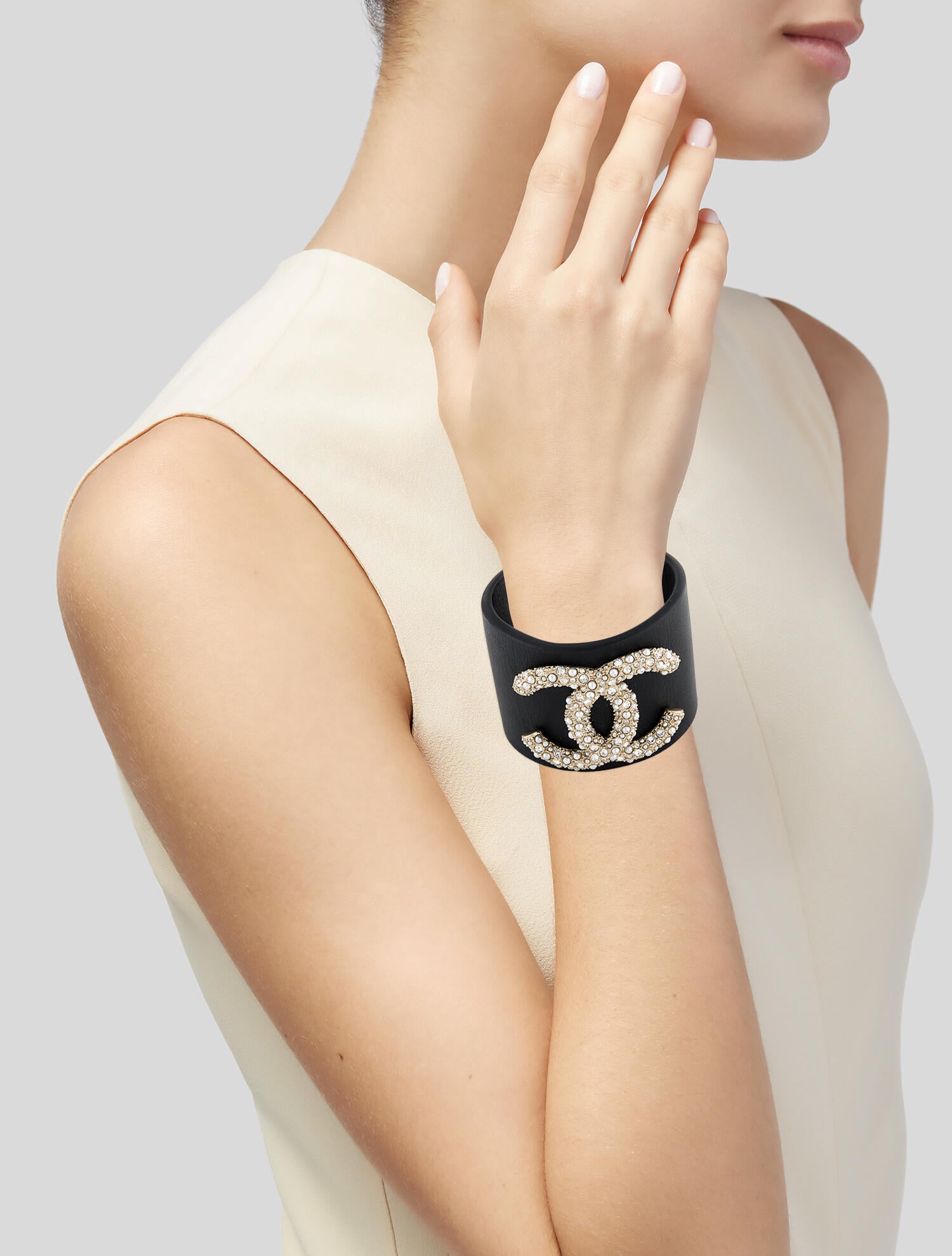 Chanel Faux Pearl, Strass & Leather CC Bracelet