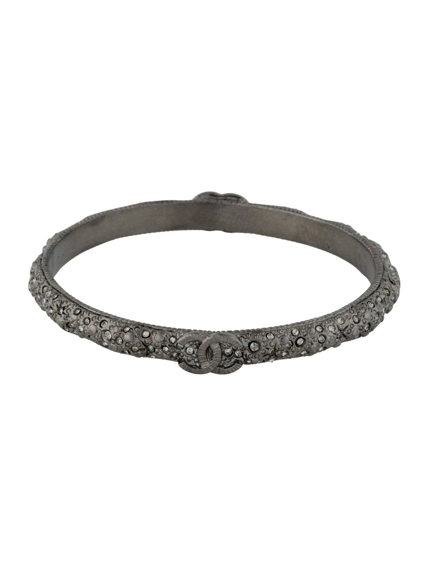 Chanel Strass CC Logo Textured Bangle