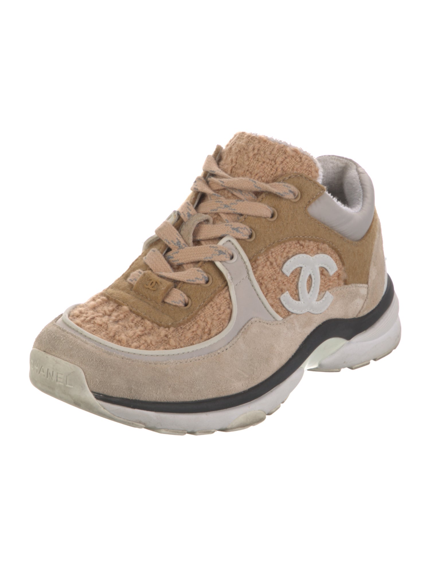 Chanel Interlocking CC Logo Tweed Sneakers