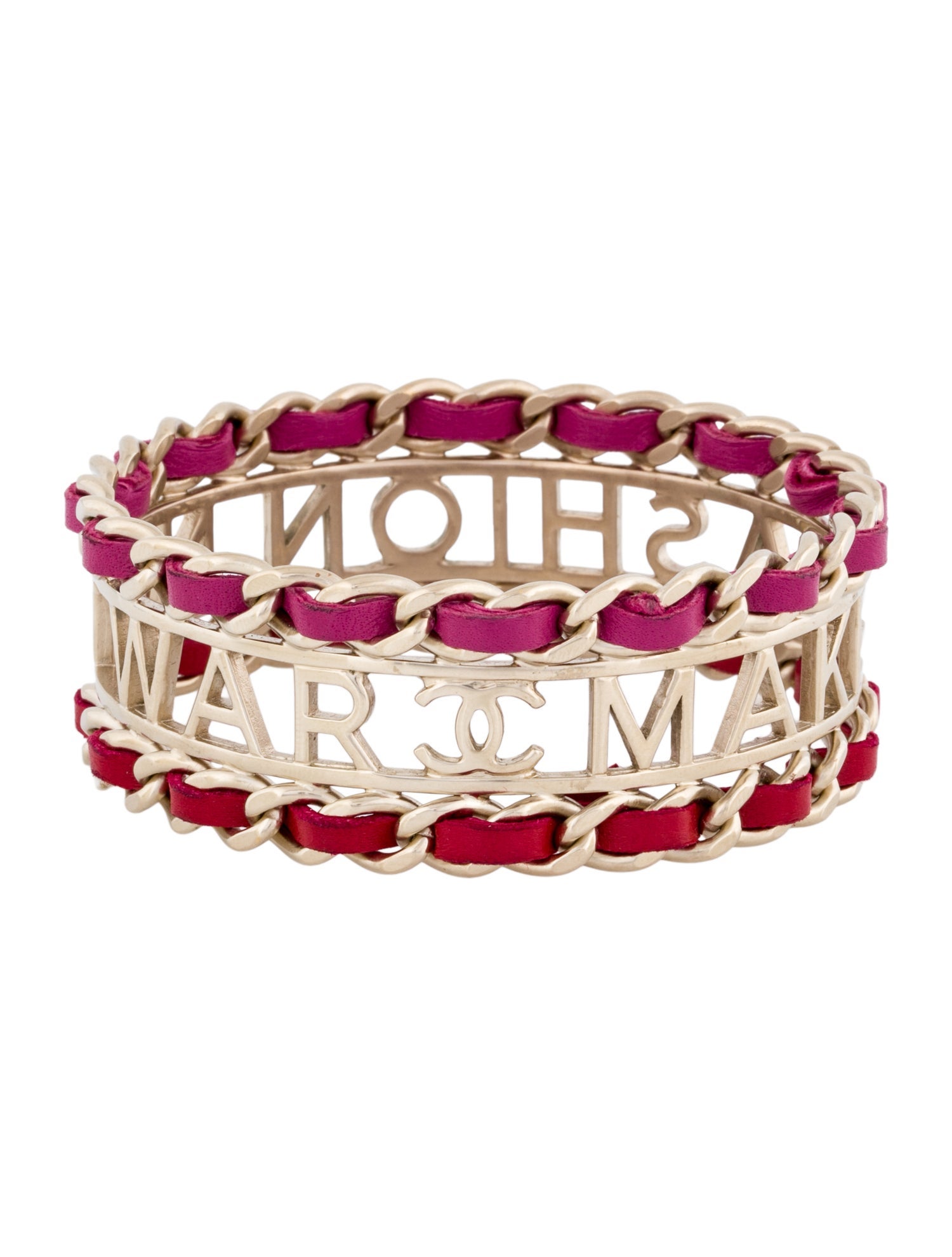Chanel Leather Make Fashion Not War Bangle