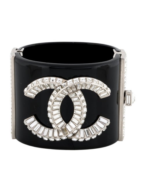 Chanel Resin & Strass CC Hinged Bangle Bracelet