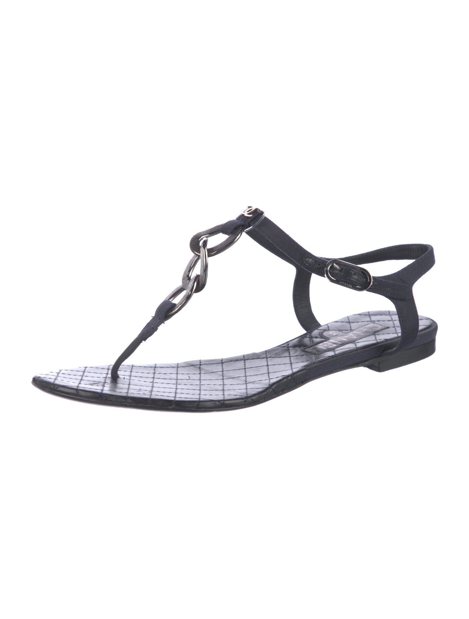 Chanel Interlocking CC Logo Leather T-Strap Sandals