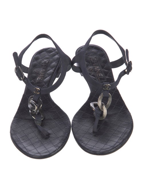 Chanel Interlocking CC Logo Leather T-Strap Sandals
