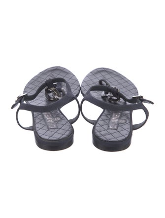 Chanel Interlocking CC Logo Leather T-Strap Sandals