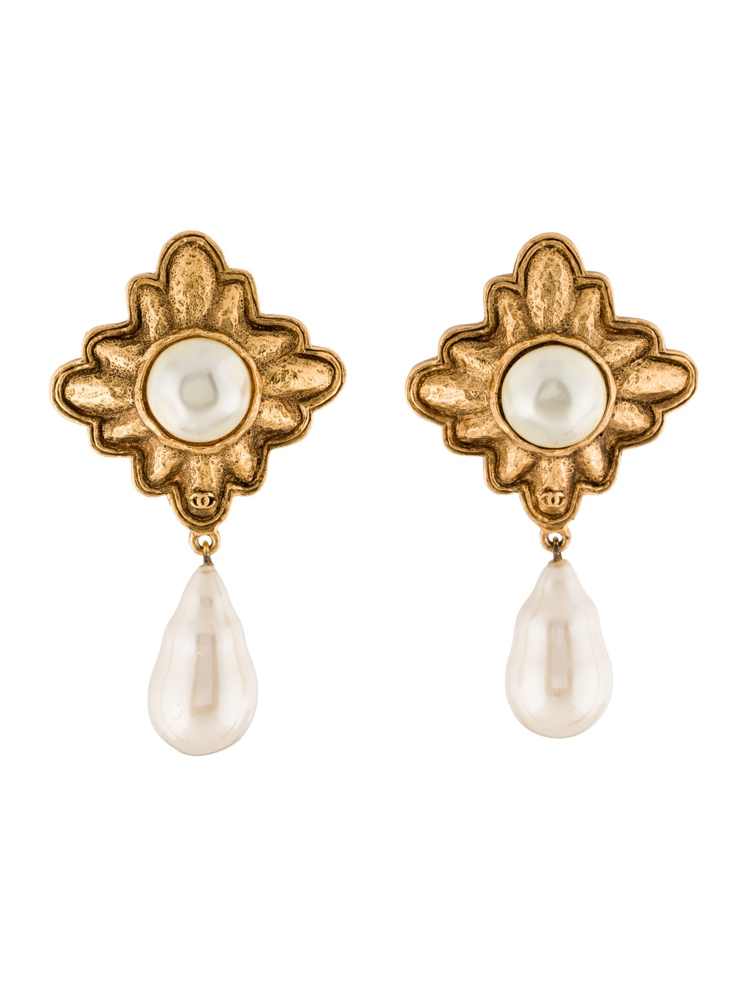 Chanel Vintage Faux Pearl Drop Clip-On Earrings