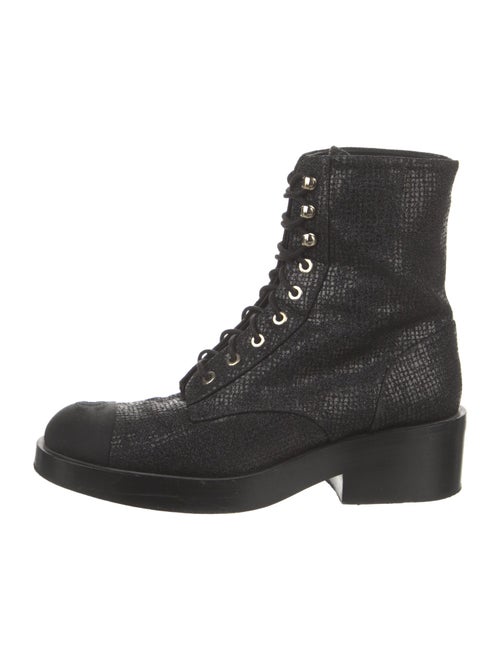 Chanel Interlocking CC Logo Grosgrain Trim Combat Boots