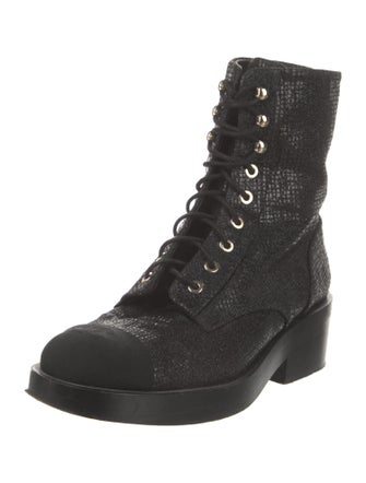 Chanel Interlocking CC Logo Grosgrain Trim Combat Boots