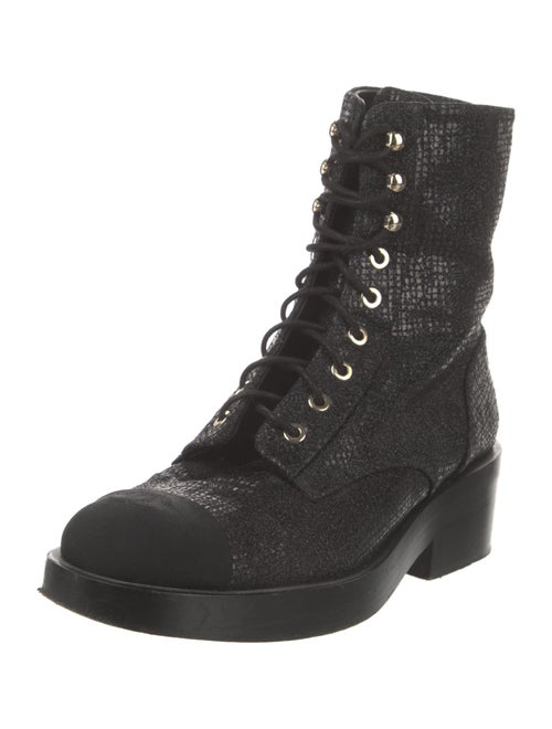 Chanel Interlocking CC Logo Grosgrain Trim Combat Boots