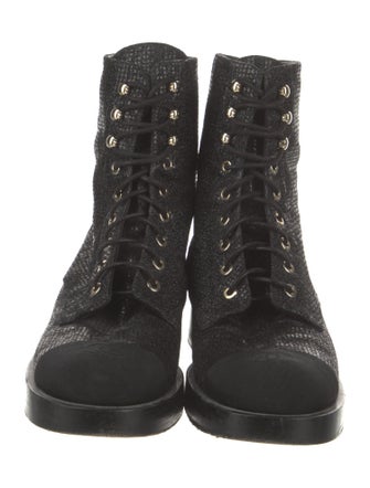 Chanel Interlocking CC Logo Grosgrain Trim Combat Boots