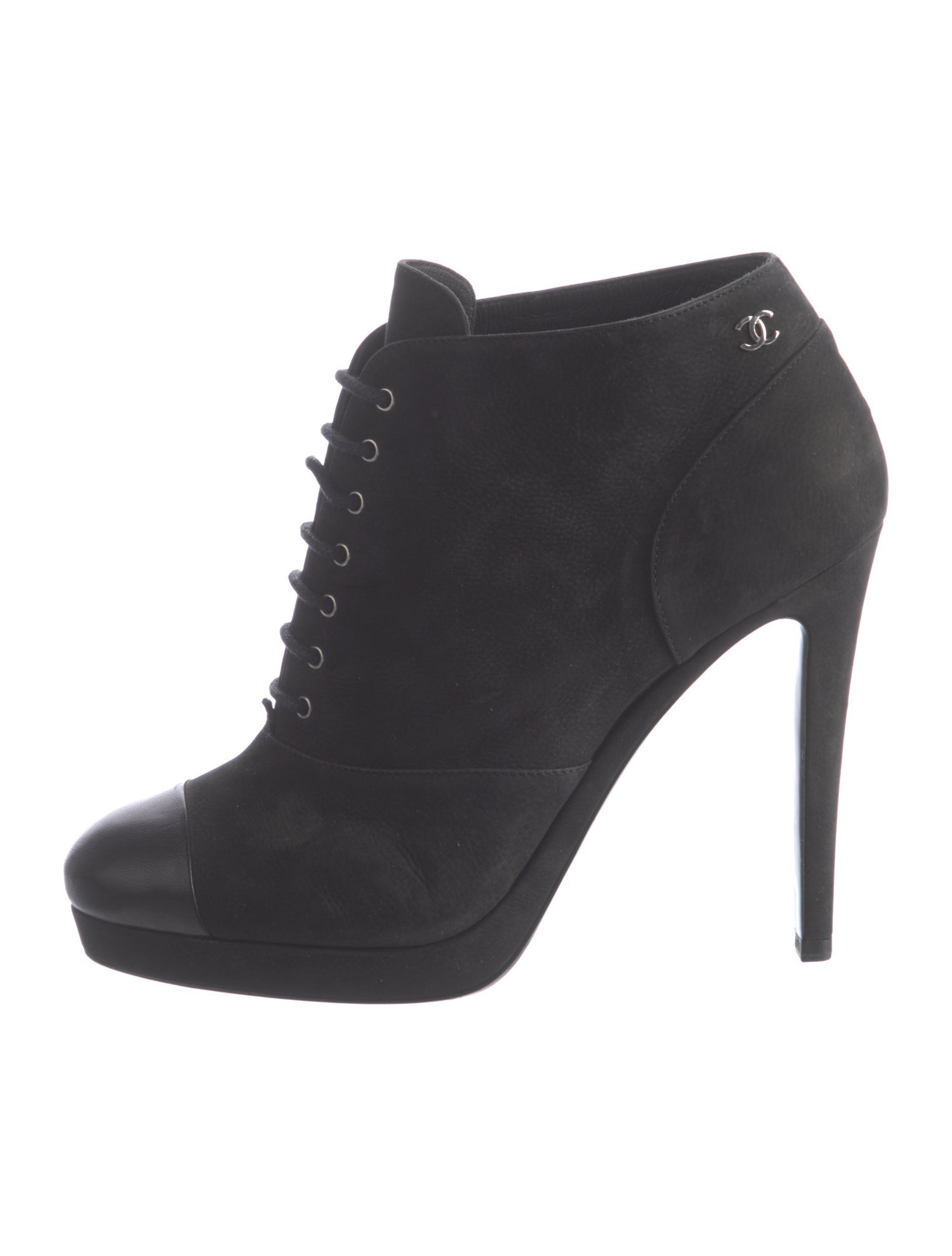 Chanel Interlocking CC Logo Suede Lace-Up Boots