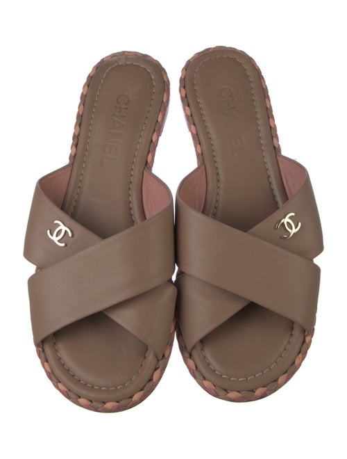 Chanel Interlocking CC Logo Leather Slides