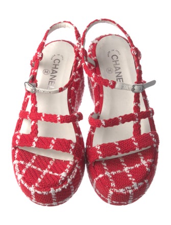 Chanel 2023 Tweed Pattern Slingback Sandals