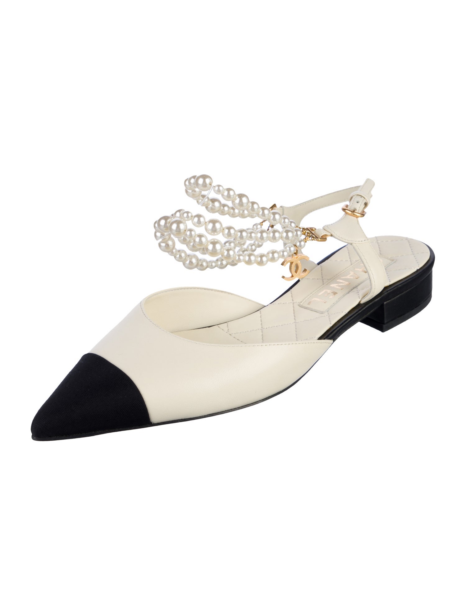 Chanel Interlocking CC Logo Leather Slingback Flats