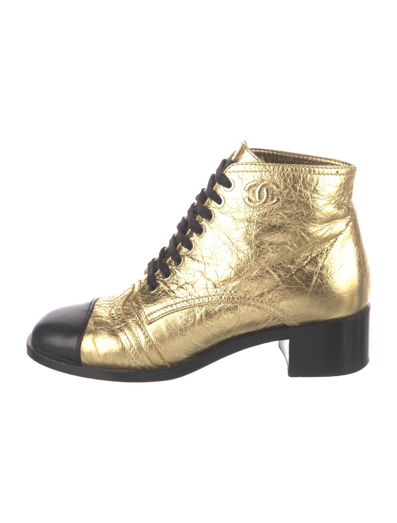 Chanel Interlocking CC Logo Leather Combat Boots