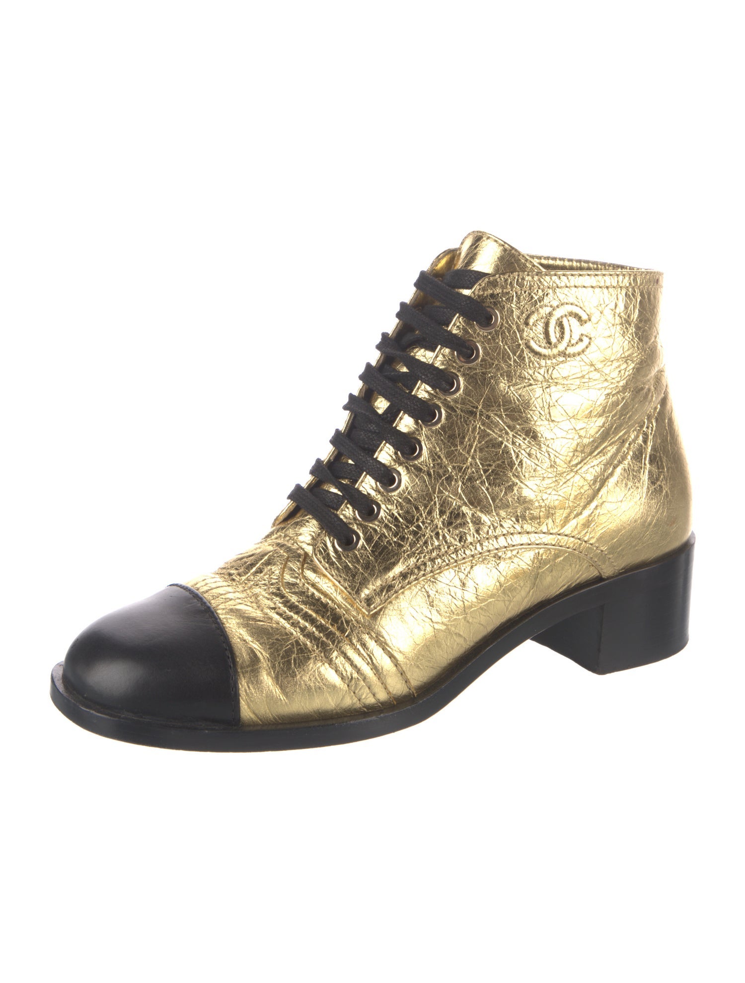 Chanel Interlocking CC Logo Leather Combat Boots